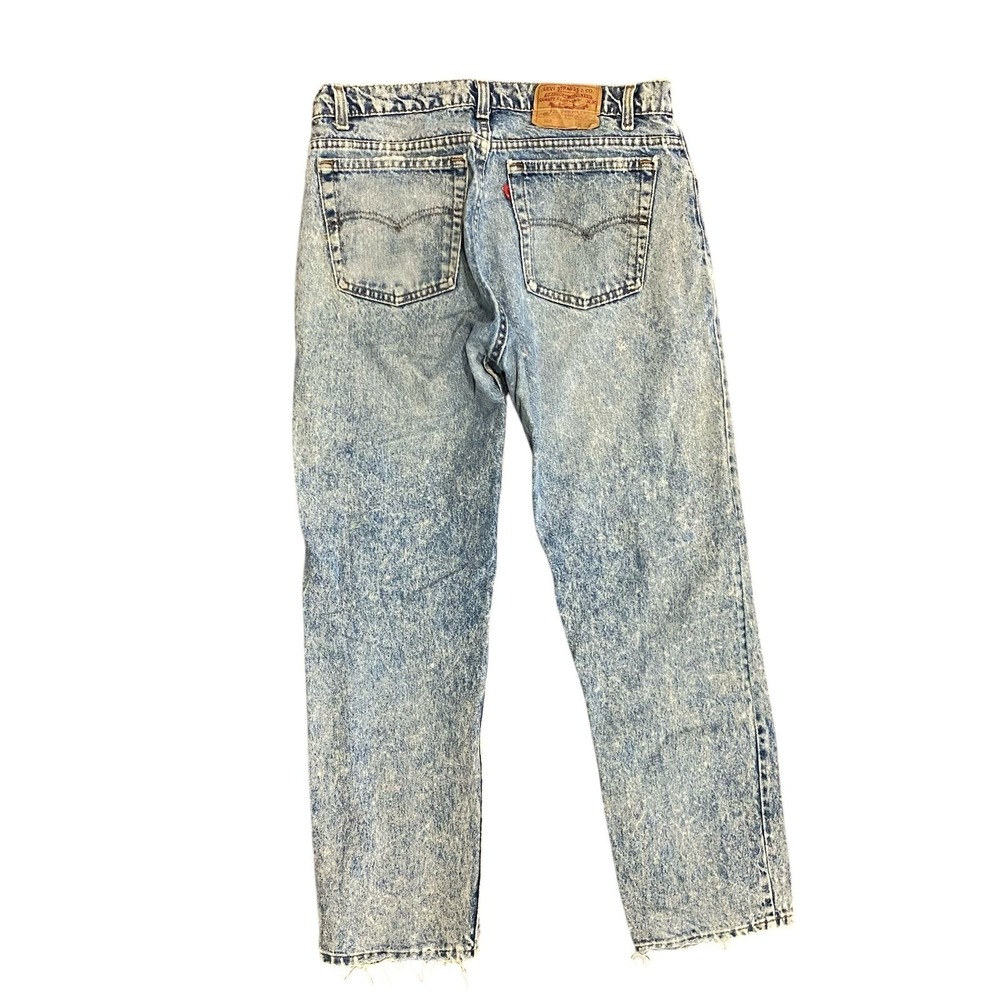 VTG Levis 505 Jeans Acid Wash Denim 36x30 Fit 33x29 80s Patch Red Bat Wing